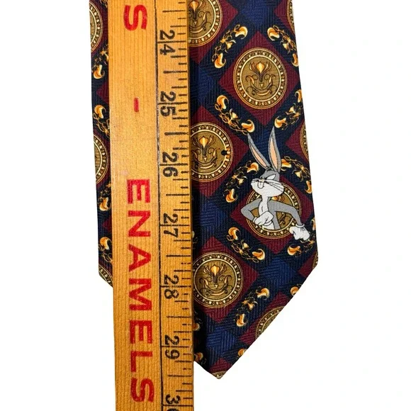 Looney Tunes Necktie Mens Navy Burgundy Vintage 1997 Excellent Medallion Print - Picture 12 of 12
